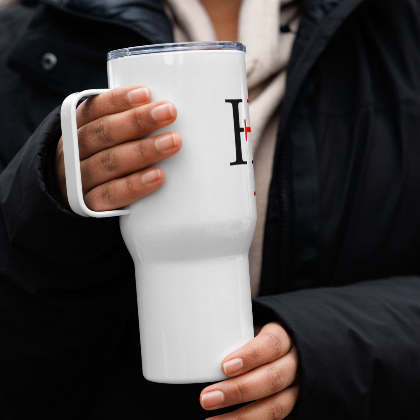 HE IS - Travel mug with a handle